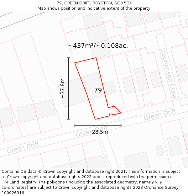 79, GREEN DRIFT, ROYSTON, SG8 5BX: Plot and title map