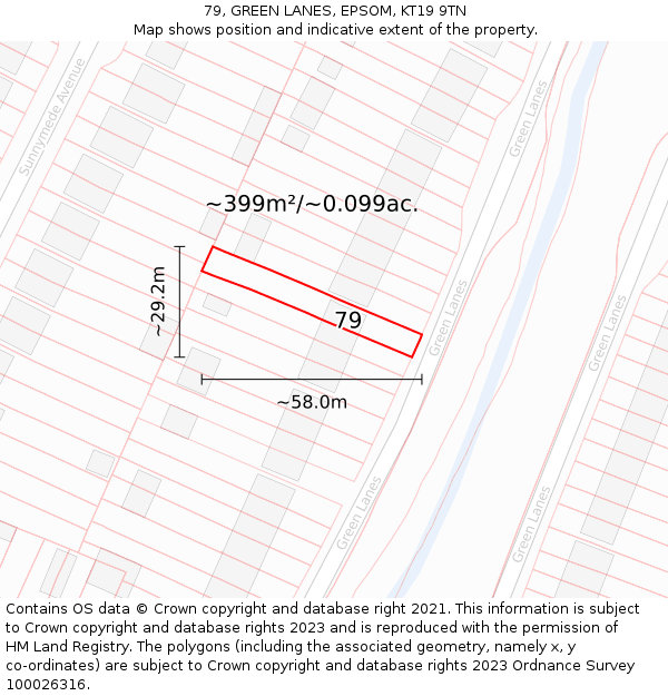79, GREEN LANES, EPSOM, KT19 9TN: Plot and title map