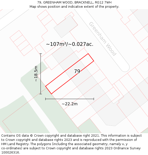 79, GREENHAM WOOD, BRACKNELL, RG12 7WH: Plot and title map