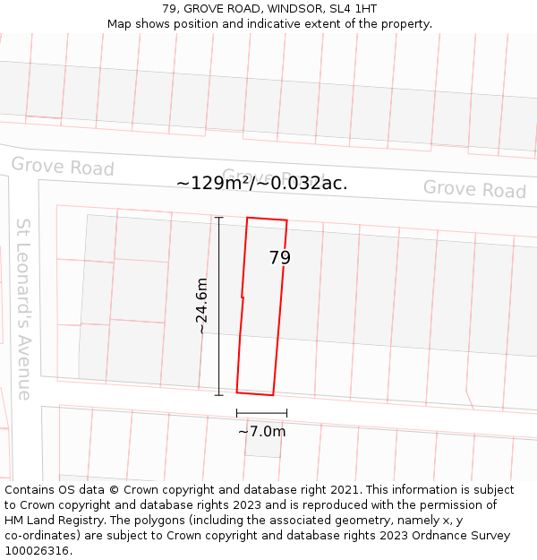 79, GROVE ROAD, WINDSOR, SL4 1HT: Plot and title map