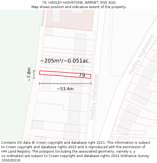 79, HADLEY HIGHSTONE, BARNET, EN5 4QQ: Plot and title map