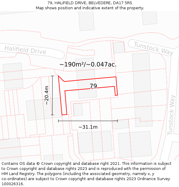 79, HALIFIELD DRIVE, BELVEDERE, DA17 5RS: Plot and title map