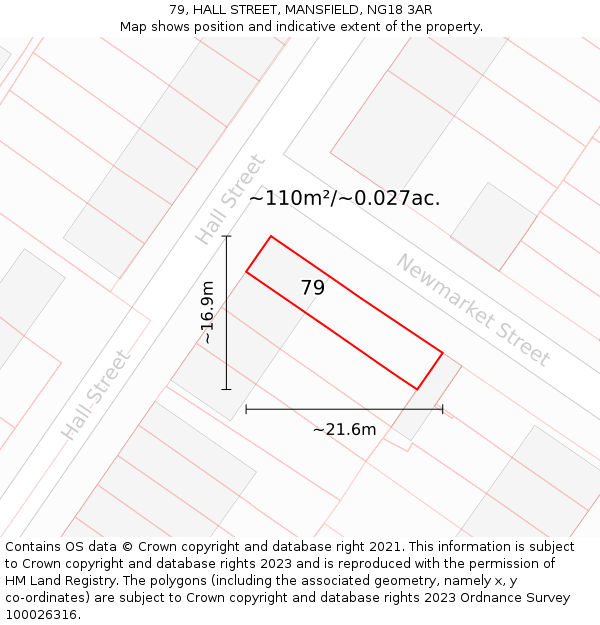 79, HALL STREET, MANSFIELD, NG18 3AR: Plot and title map
