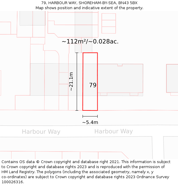 79, HARBOUR WAY, SHOREHAM-BY-SEA, BN43 5BX: Plot and title map