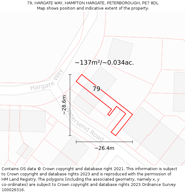 79, HARGATE WAY, HAMPTON HARGATE, PETERBOROUGH, PE7 8DL: Plot and title map