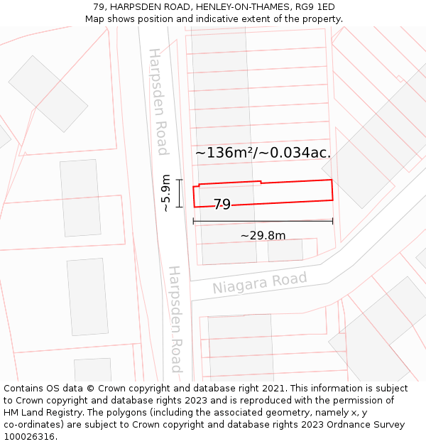 79, HARPSDEN ROAD, HENLEY-ON-THAMES, RG9 1ED: Plot and title map