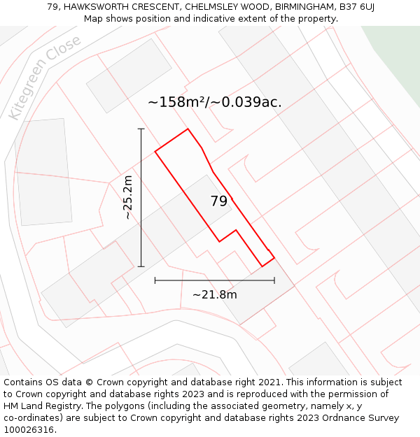 79, HAWKSWORTH CRESCENT, CHELMSLEY WOOD, BIRMINGHAM, B37 6UJ: Plot and title map