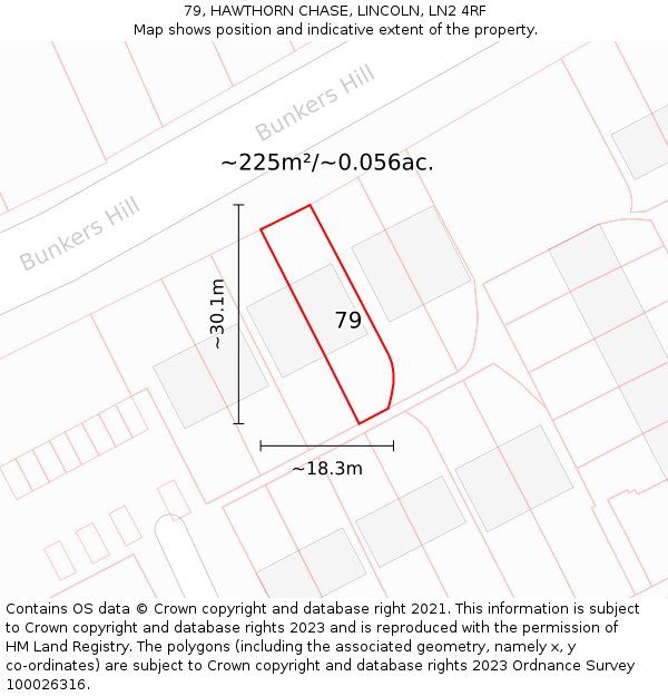 79, HAWTHORN CHASE, LINCOLN, LN2 4RF: Plot and title map
