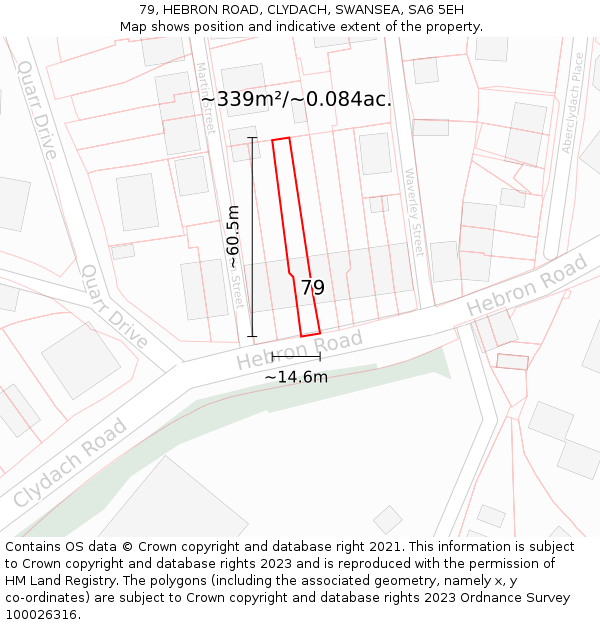 79, HEBRON ROAD, CLYDACH, SWANSEA, SA6 5EH: Plot and title map