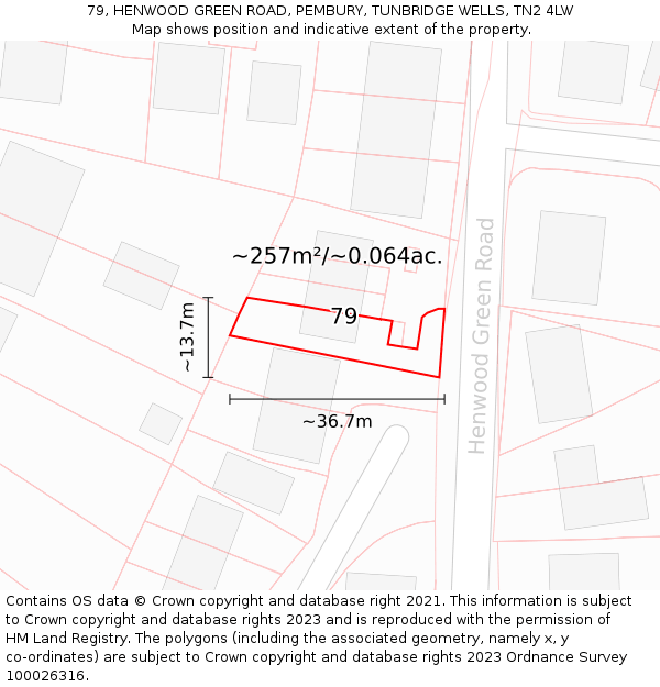 79, HENWOOD GREEN ROAD, PEMBURY, TUNBRIDGE WELLS, TN2 4LW: Plot and title map