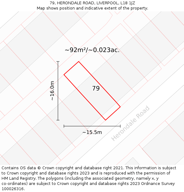 79, HERONDALE ROAD, LIVERPOOL, L18 1JZ: Plot and title map