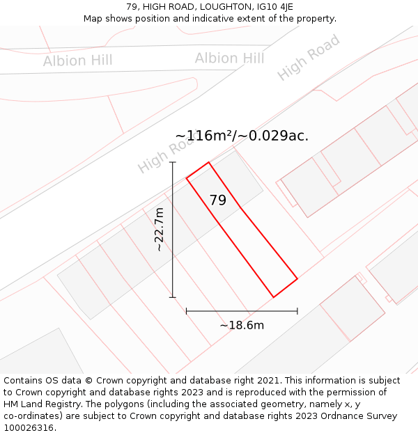 79, HIGH ROAD, LOUGHTON, IG10 4JE: Plot and title map