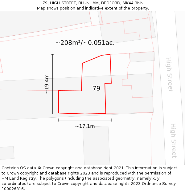 79, HIGH STREET, BLUNHAM, BEDFORD, MK44 3NN: Plot and title map