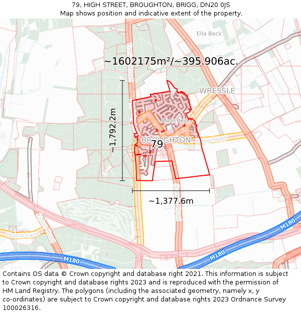 79, HIGH STREET, BROUGHTON, BRIGG, DN20 0JS: Plot and title map