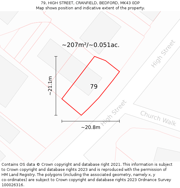 79, HIGH STREET, CRANFIELD, BEDFORD, MK43 0DP: Plot and title map