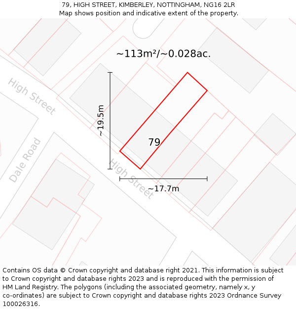 79, HIGH STREET, KIMBERLEY, NOTTINGHAM, NG16 2LR: Plot and title map