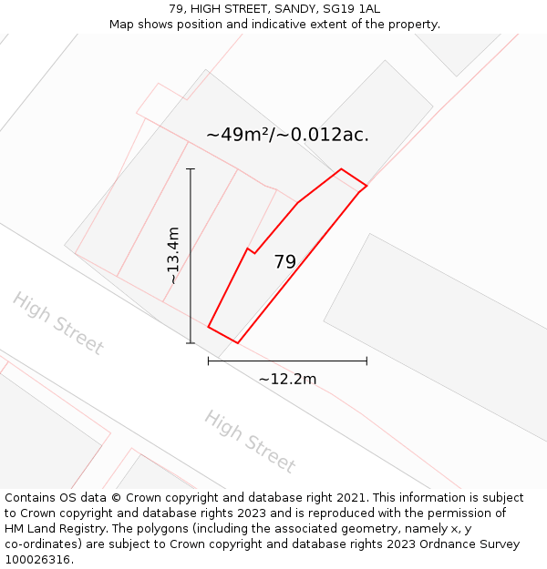 79, HIGH STREET, SANDY, SG19 1AL: Plot and title map