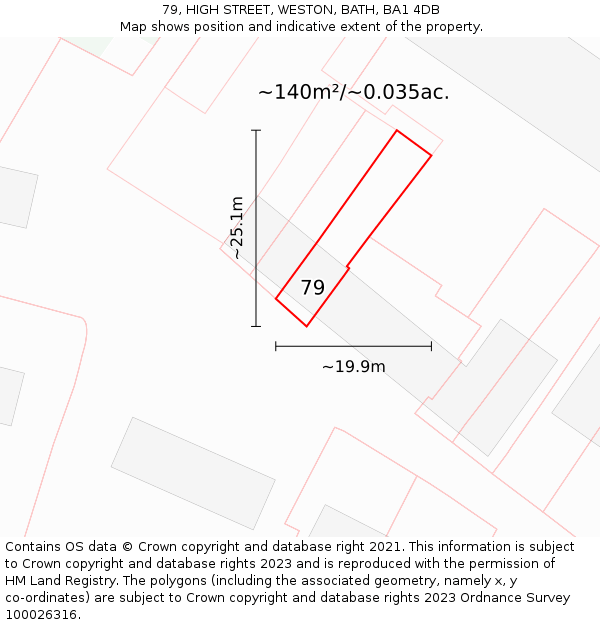 79, HIGH STREET, WESTON, BATH, BA1 4DB: Plot and title map