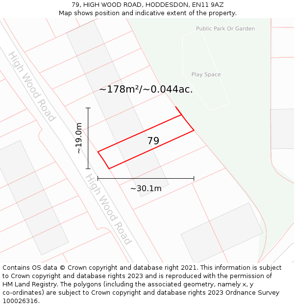79, HIGH WOOD ROAD, HODDESDON, EN11 9AZ: Plot and title map