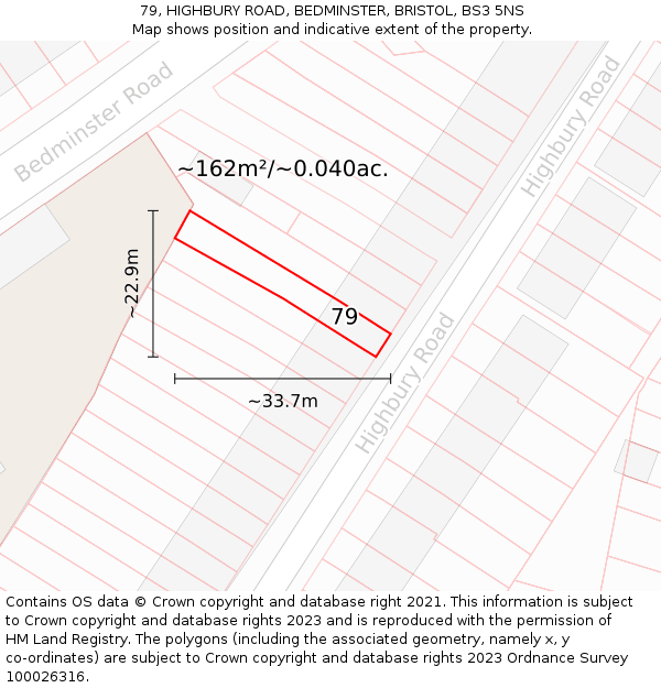 79, HIGHBURY ROAD, BEDMINSTER, BRISTOL, BS3 5NS: Plot and title map