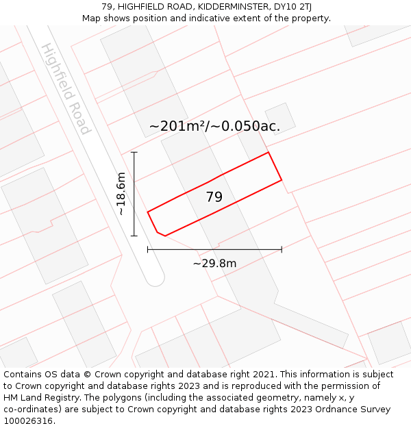 79, HIGHFIELD ROAD, KIDDERMINSTER, DY10 2TJ: Plot and title map