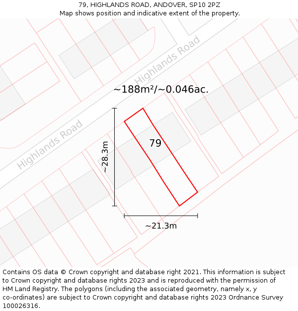 79, HIGHLANDS ROAD, ANDOVER, SP10 2PZ: Plot and title map
