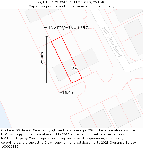 79, HILL VIEW ROAD, CHELMSFORD, CM1 7RT: Plot and title map