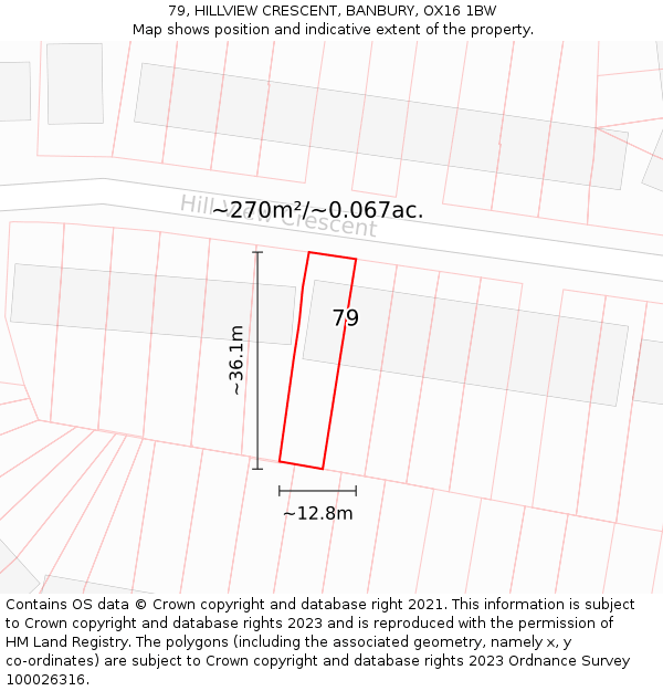 79, HILLVIEW CRESCENT, BANBURY, OX16 1BW: Plot and title map