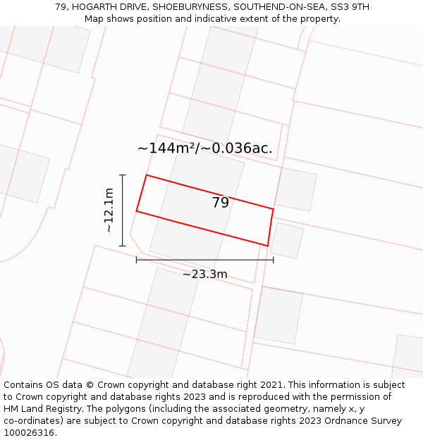 79, HOGARTH DRIVE, SHOEBURYNESS, SOUTHEND-ON-SEA, SS3 9TH: Plot and title map