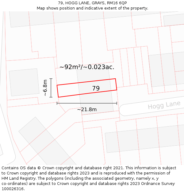 79, HOGG LANE, GRAYS, RM16 6QP: Plot and title map
