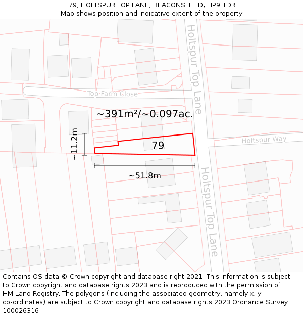 79, HOLTSPUR TOP LANE, BEACONSFIELD, HP9 1DR: Plot and title map