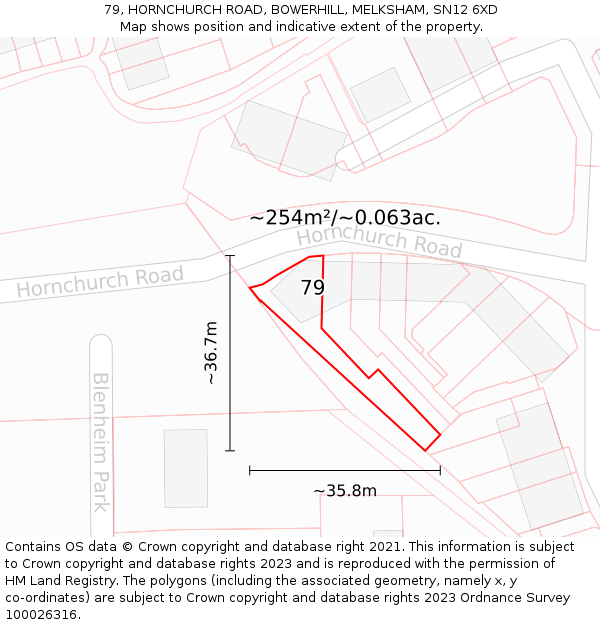 79, HORNCHURCH ROAD, BOWERHILL, MELKSHAM, SN12 6XD: Plot and title map