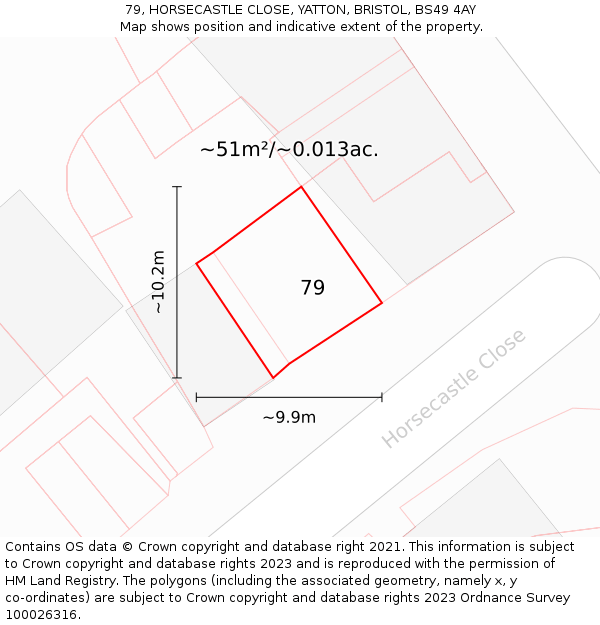 79, HORSECASTLE CLOSE, YATTON, BRISTOL, BS49 4AY: Plot and title map