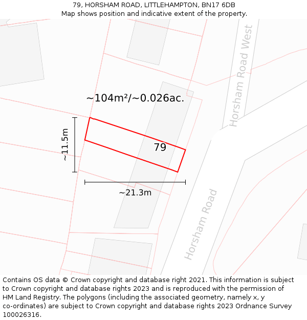 79, HORSHAM ROAD, LITTLEHAMPTON, BN17 6DB: Plot and title map
