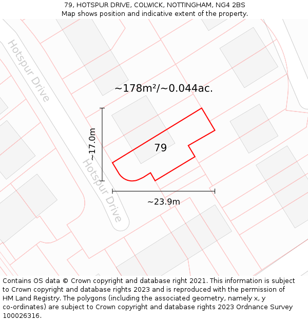 79, HOTSPUR DRIVE, COLWICK, NOTTINGHAM, NG4 2BS: Plot and title map