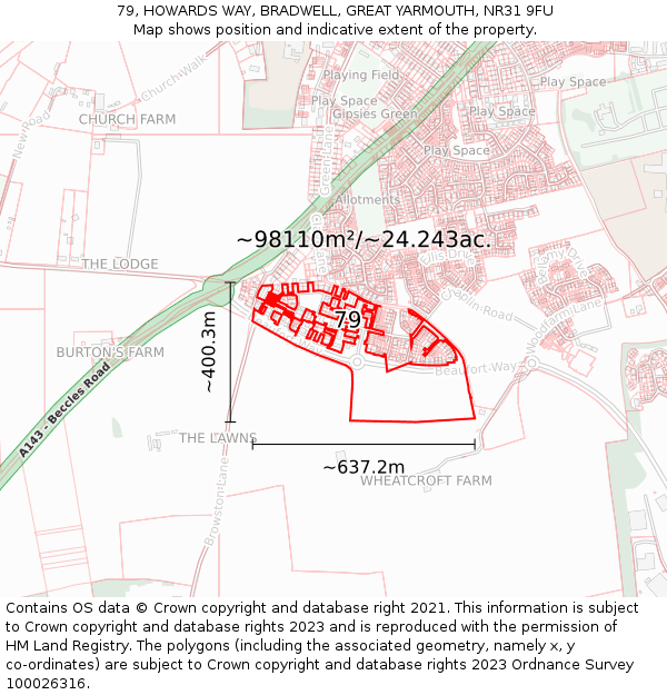 79, HOWARDS WAY, BRADWELL, GREAT YARMOUTH, NR31 9FU: Plot and title map