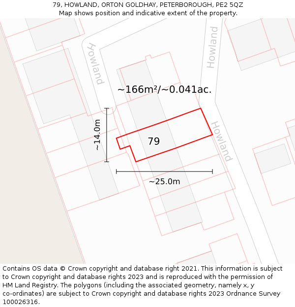 79, HOWLAND, ORTON GOLDHAY, PETERBOROUGH, PE2 5QZ: Plot and title map