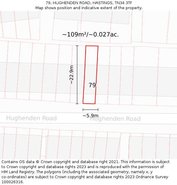 79, HUGHENDEN ROAD, HASTINGS, TN34 3TF: Plot and title map
