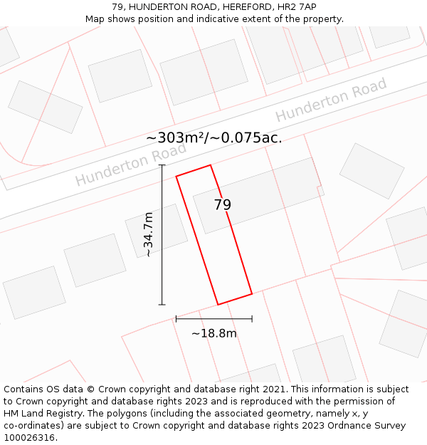 79, HUNDERTON ROAD, HEREFORD, HR2 7AP: Plot and title map