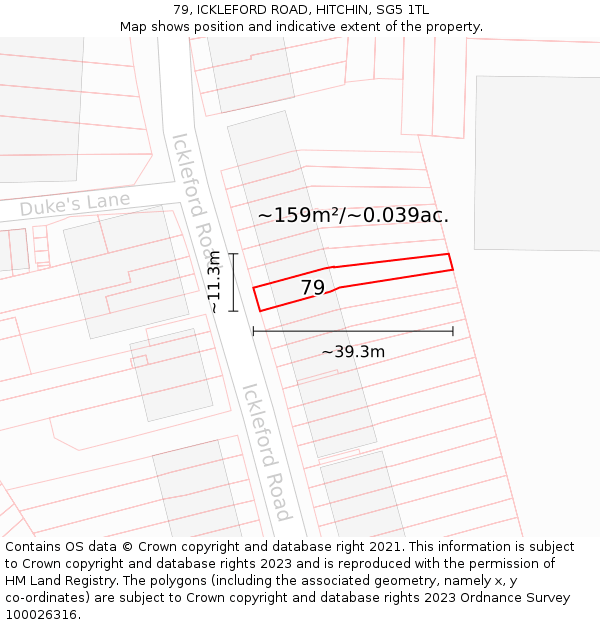 79, ICKLEFORD ROAD, HITCHIN, SG5 1TL: Plot and title map