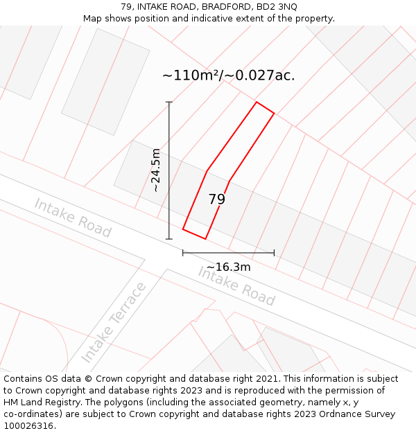79, INTAKE ROAD, BRADFORD, BD2 3NQ: Plot and title map