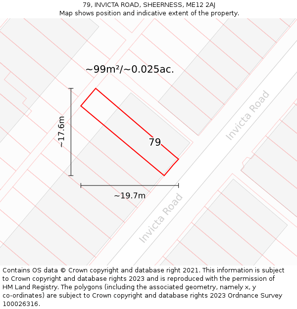 79, INVICTA ROAD, SHEERNESS, ME12 2AJ: Plot and title map