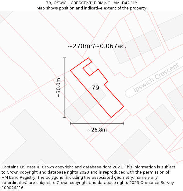 79, IPSWICH CRESCENT, BIRMINGHAM, B42 1LY: Plot and title map