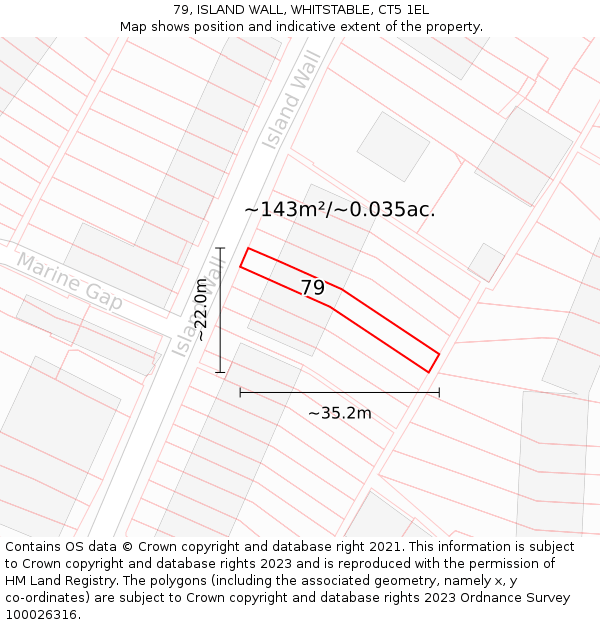79, ISLAND WALL, WHITSTABLE, CT5 1EL: Plot and title map