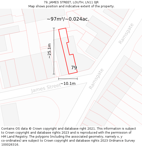 79, JAMES STREET, LOUTH, LN11 0JR: Plot and title map