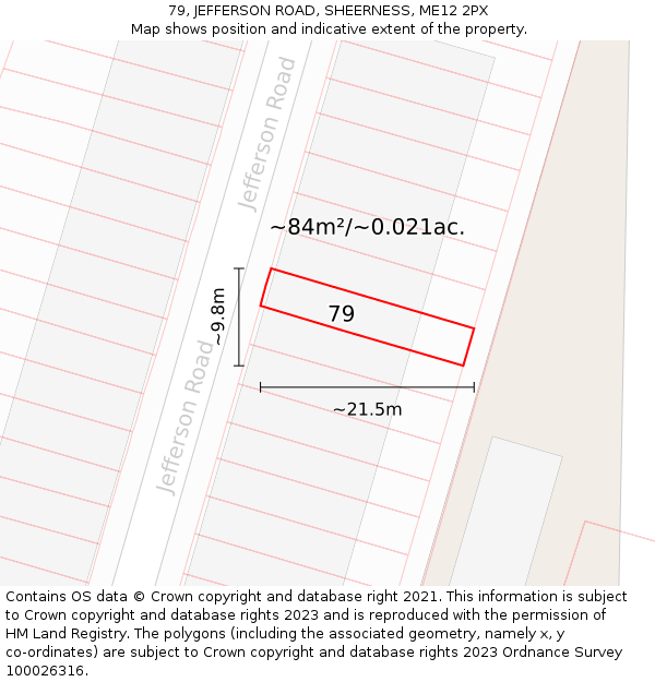 79, JEFFERSON ROAD, SHEERNESS, ME12 2PX: Plot and title map