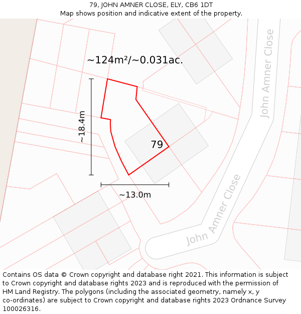 79, JOHN AMNER CLOSE, ELY, CB6 1DT: Plot and title map