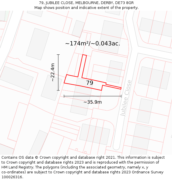 79, JUBILEE CLOSE, MELBOURNE, DERBY, DE73 8GR: Plot and title map