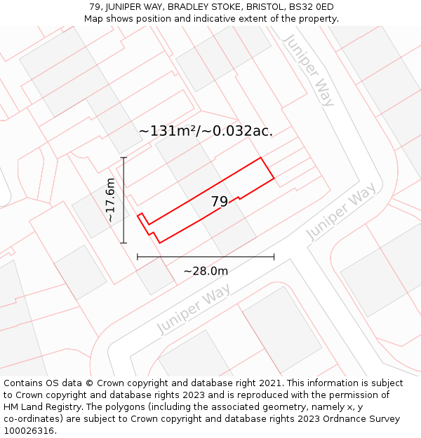79, JUNIPER WAY, BRADLEY STOKE, BRISTOL, BS32 0ED: Plot and title map