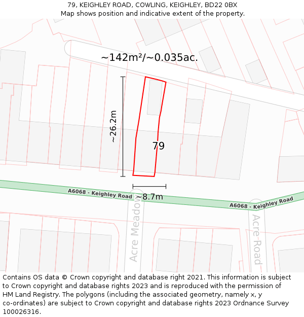 79, KEIGHLEY ROAD, COWLING, KEIGHLEY, BD22 0BX: Plot and title map